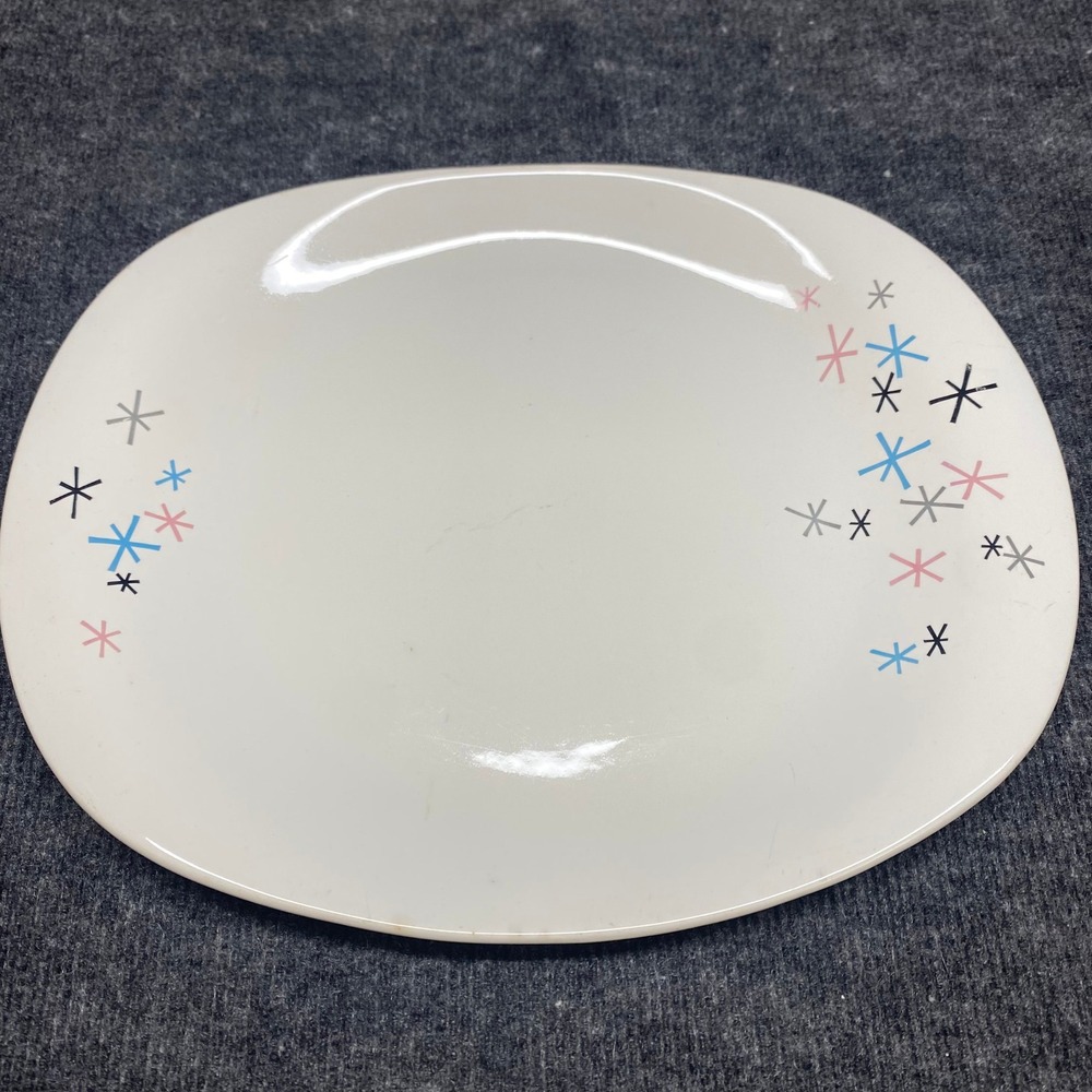 Paden City Pottery Preview Atomic Starburst Oval Platter MCM Bone Ash Glaze